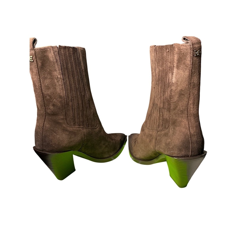 Sam Edelman Madey Chocolate Suede Green Heel Western Ankle Boots 8.5M - Picture 4 of 7
